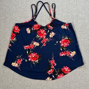 Papermoon Blue Floral Camisole Top Strappy Petite XL Sleeveless V-Neck Crossover